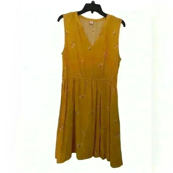 Old Navy Mustard Yellow Floral Print Sleeveless Midi Dress - Size L - Picture 1 of 3